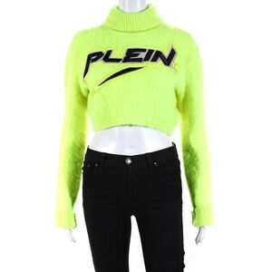 Phillip Plein Womens Mohair Long Sleeve Turtleneck Sweater Yellow Size Large